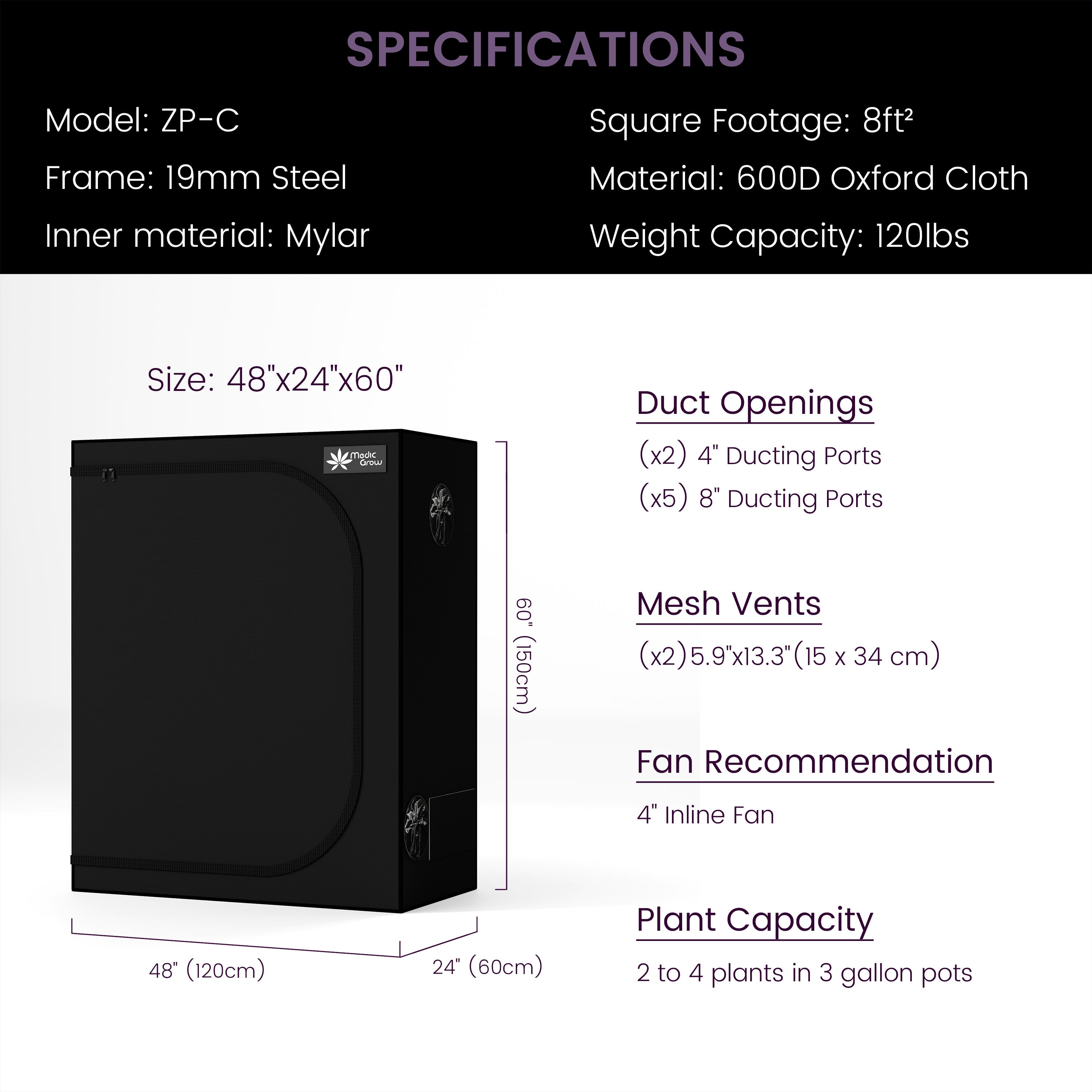 Medic Grow Venus 200W Led Grow Light & 2'X4' (48"x24"x60") Full Grow Tent Kit For Beginners - Medicgrow