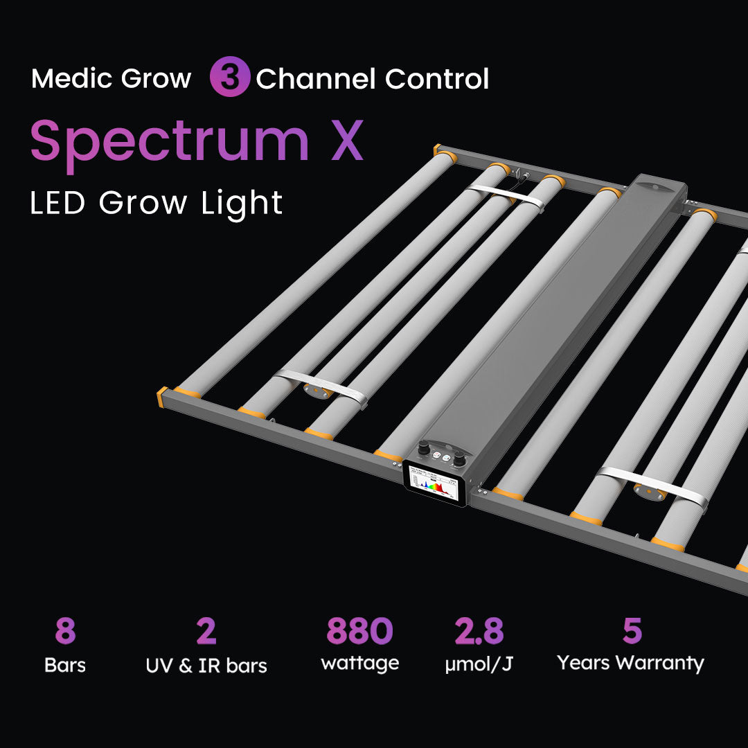 Medic Grow Spectrum X 780-880W Adjustable Full Spectrum UV and FR Commercial LED Grow Light for 5X5FT - Medicgrow